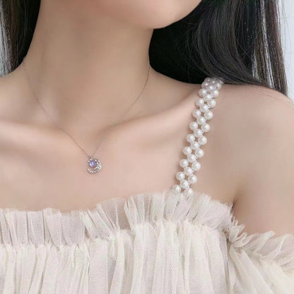 Dream Fall Star Moon Necklace Crescent Moon Diamond Inlaid Clavicle Chain